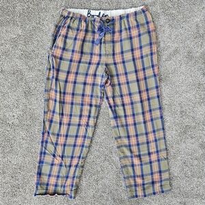 Boden Plaid PJ Lounge Pants Pajamas Green Blue Red Button Fly Mens Size Large